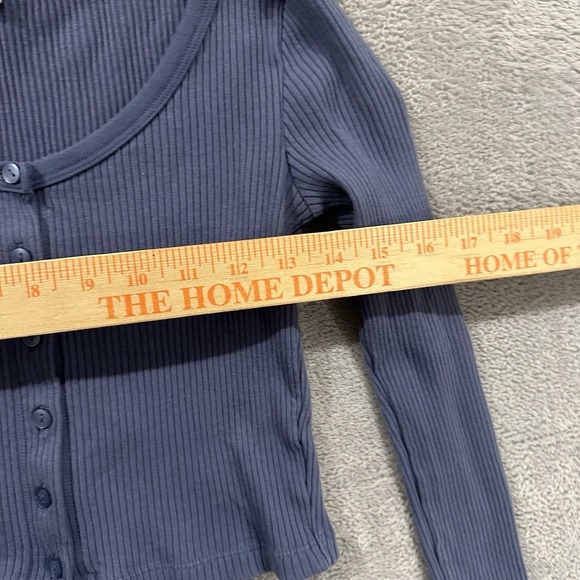 Uniqlo Button Top Shirt Long Sleeve Women XS Blue Ribbed Cozy Casual Normcore - Picture 5 of 7